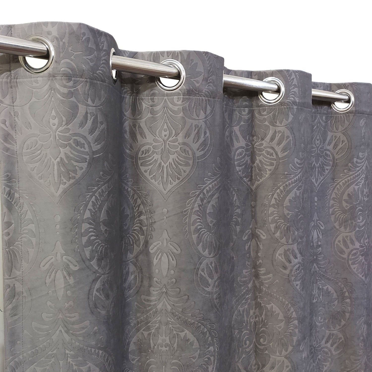 Self Embossed Velvet Curtain Grey