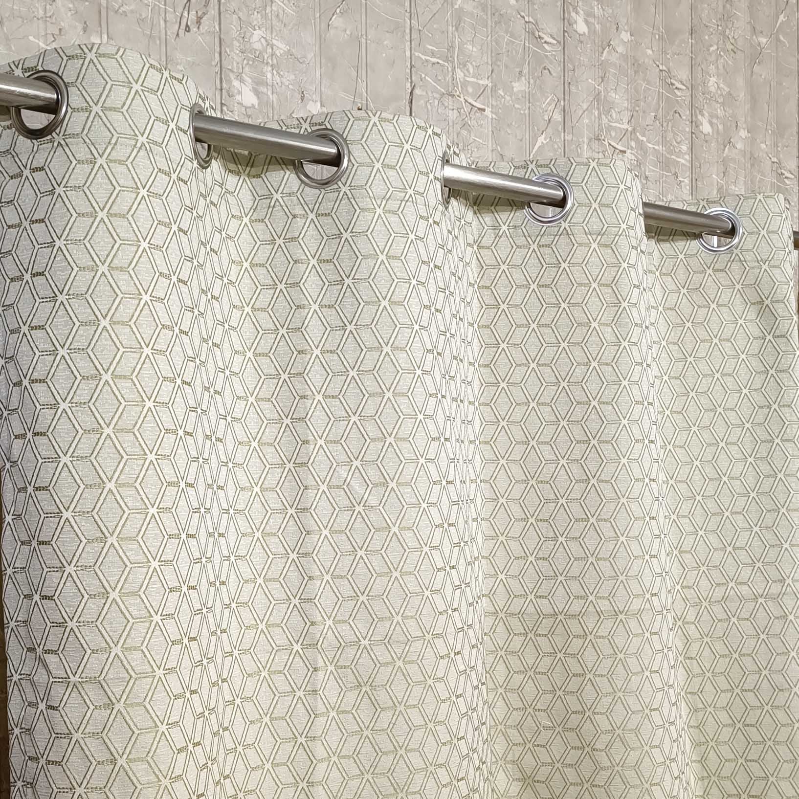 Thick Viscose Curtain Lite Green on Off-White Base