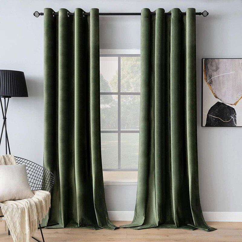 Plain Silk Curtain Bottle Green