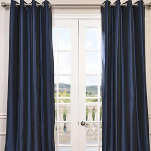 Plain Silk Curtain Navy Blue
