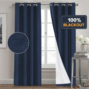 Plain Jute Curtain Navy Blue