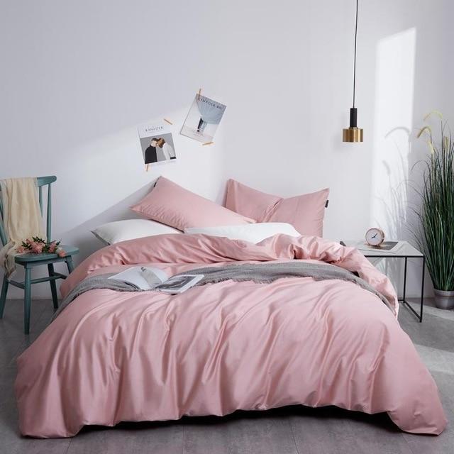 6 Pcs Satin Duvet Cover Set Tea Pink With White