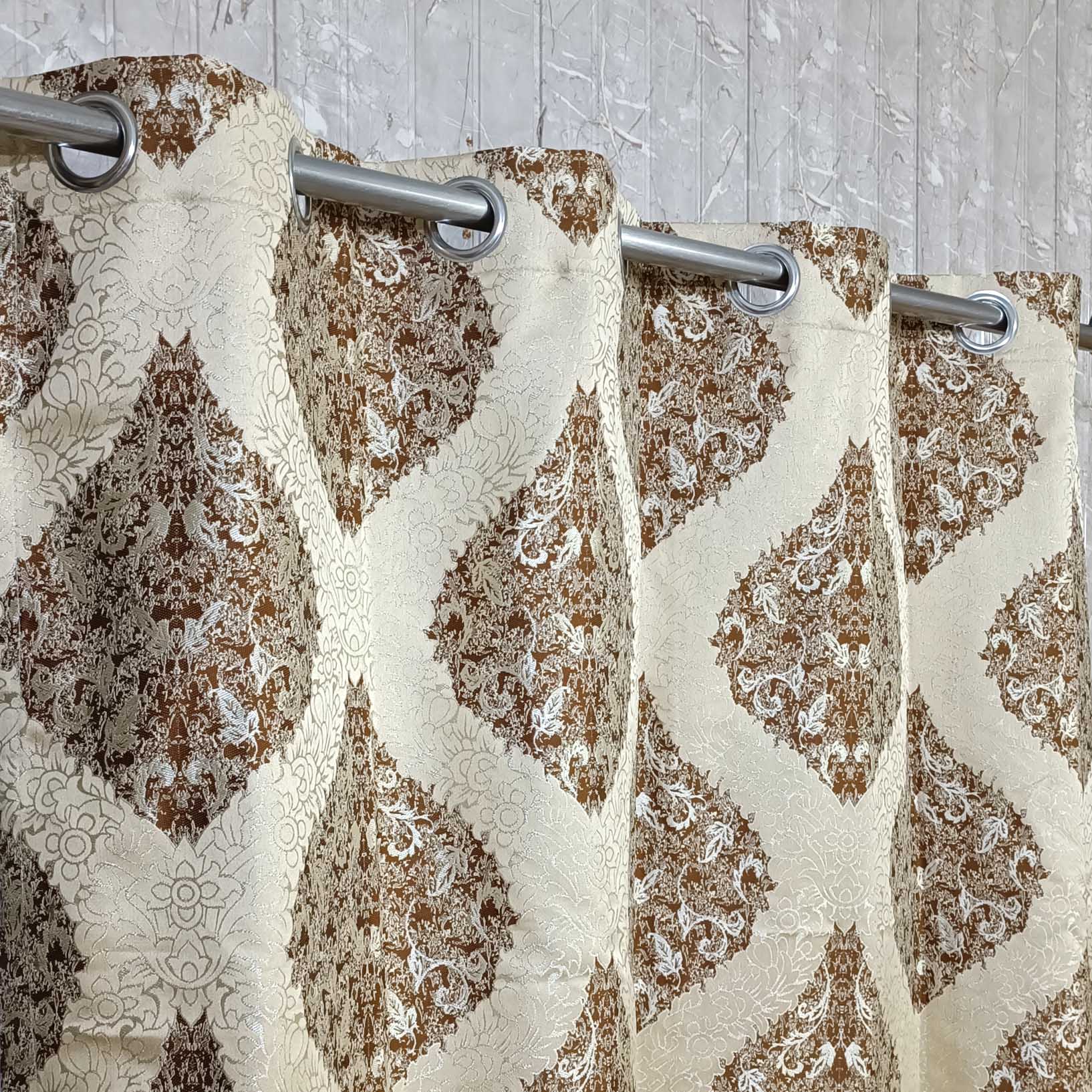 Thick Viscose Curtain Brown and Golden on Off-White