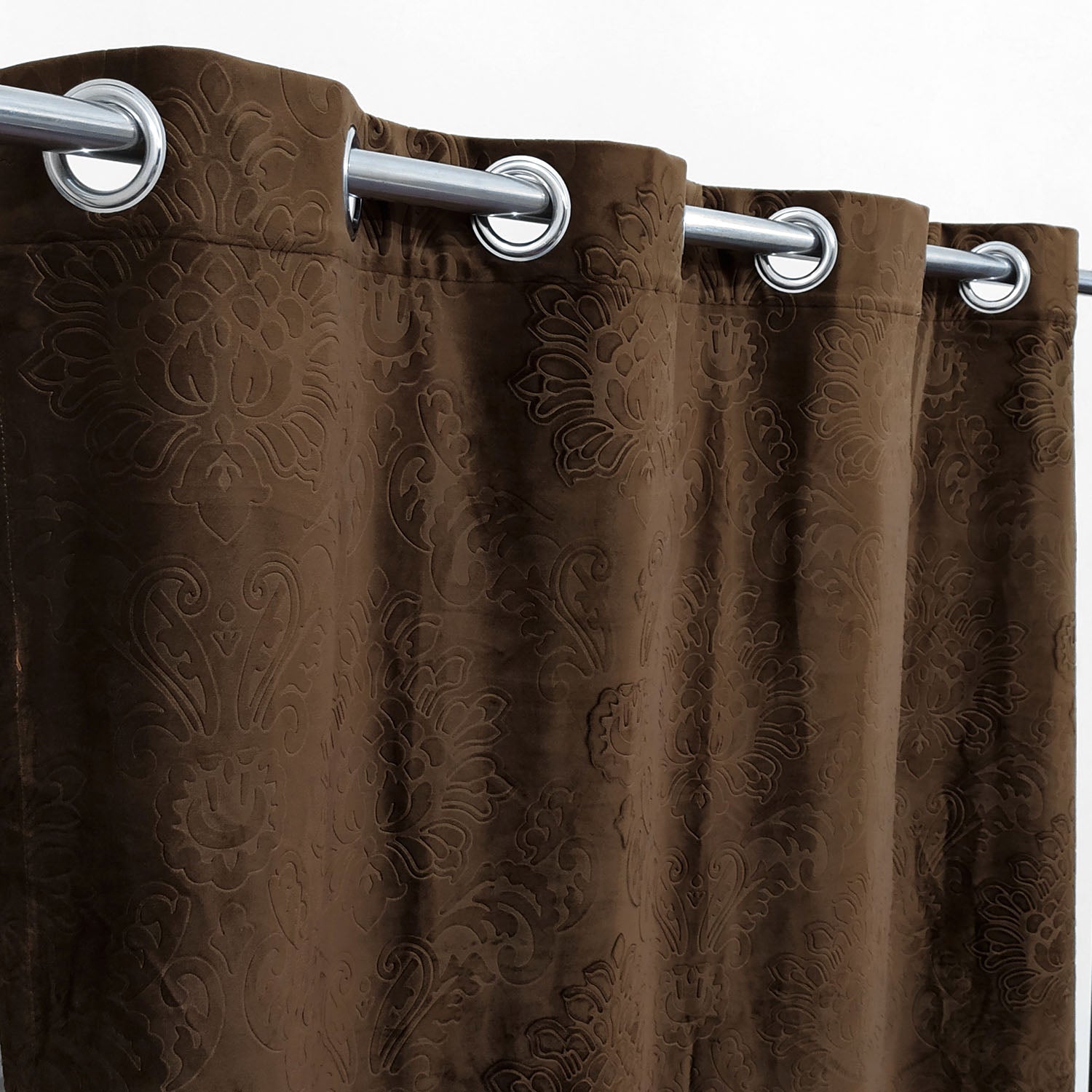 Self Embossed Velvet Curtain Medium Brown (4 Pcs Available Only)