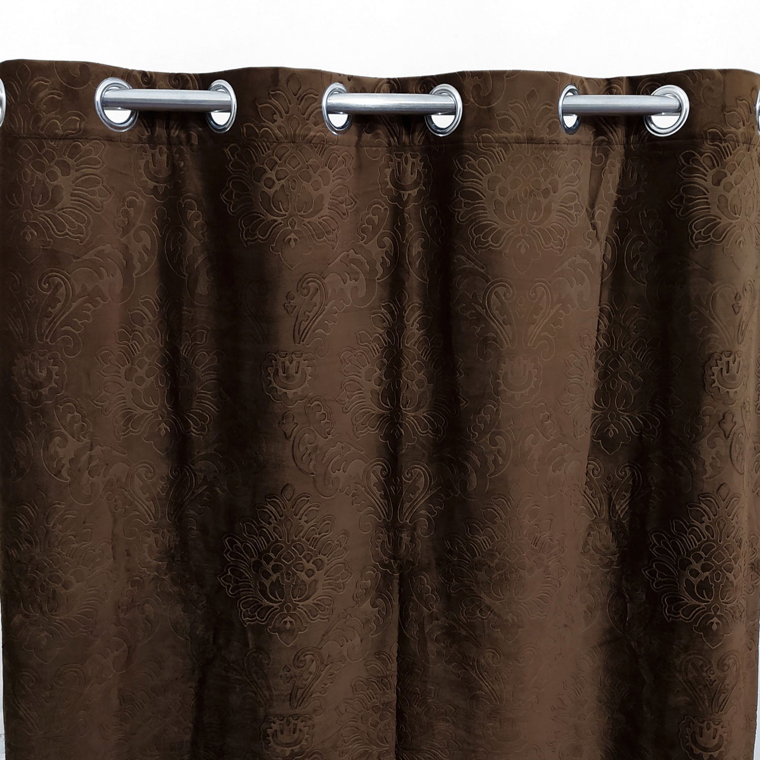 Self Embossed Velvet Curtain Medium Brown (4 Pcs Available Only)