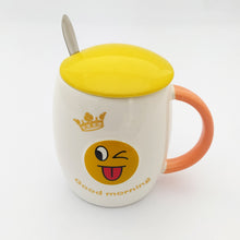 Good Morning Emoji Ceramic Mug with Lid and Spoon