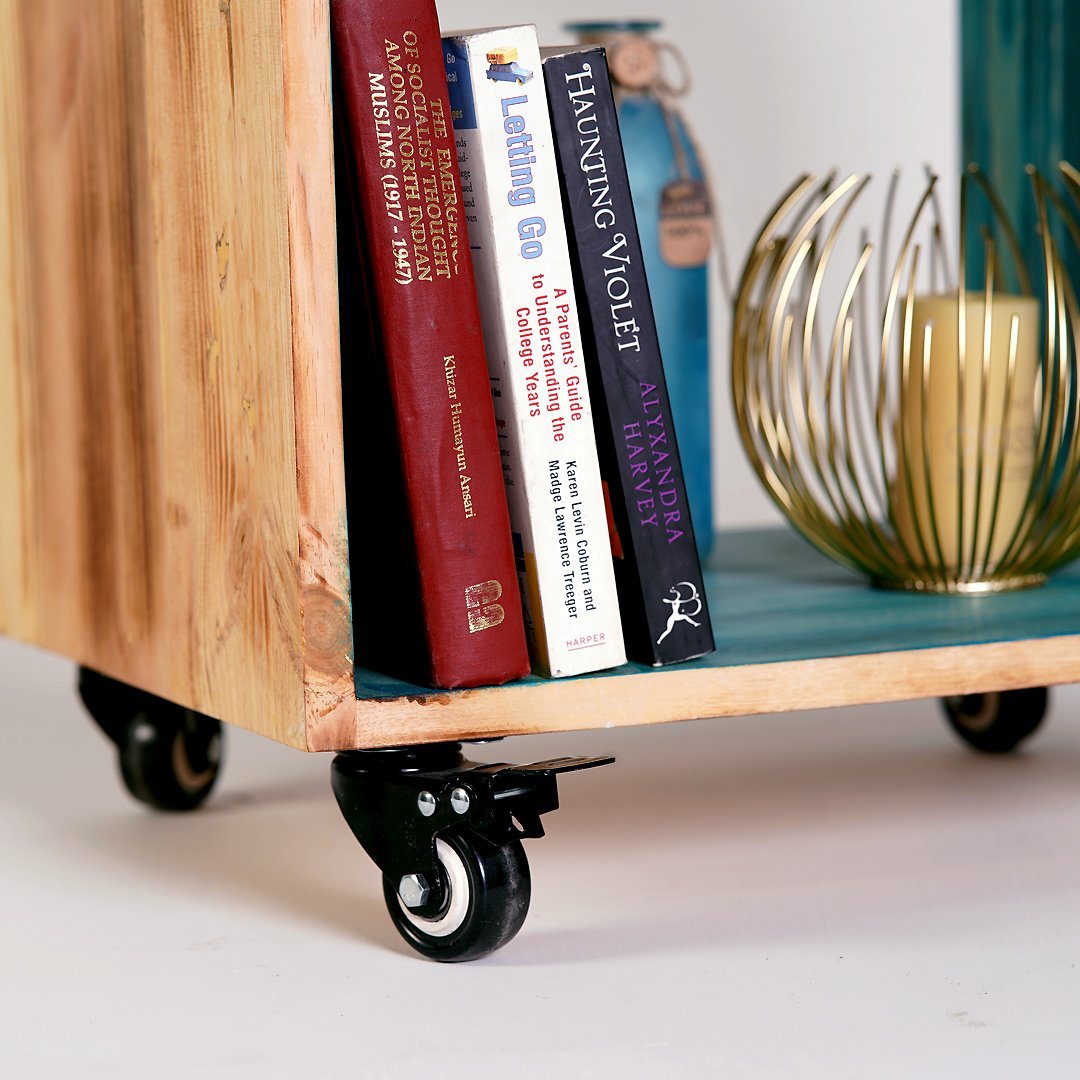 Colored Mobile Side Table On Wheels