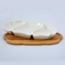 3 Section Serving Dish With Wooden Base