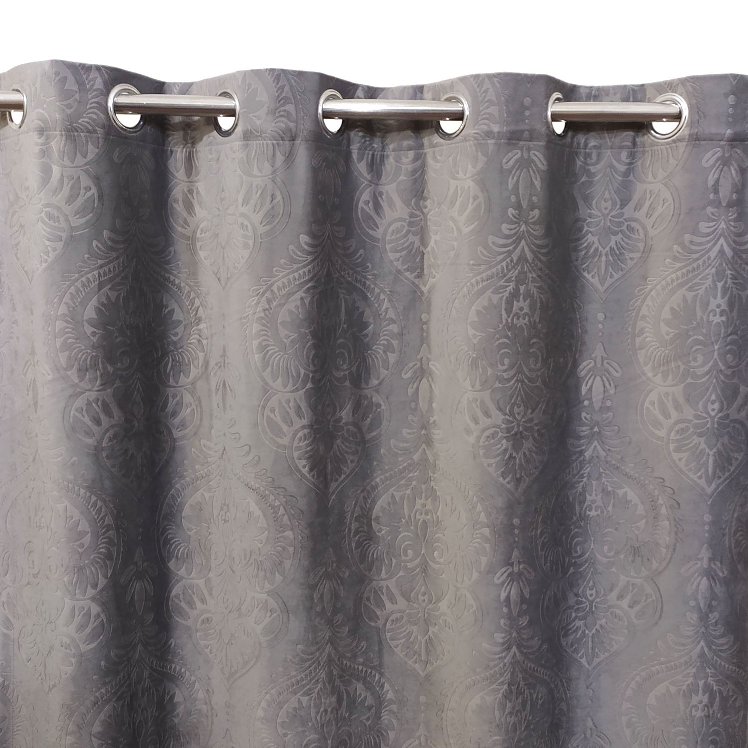 Self Embossed Velvet Curtain Grey
