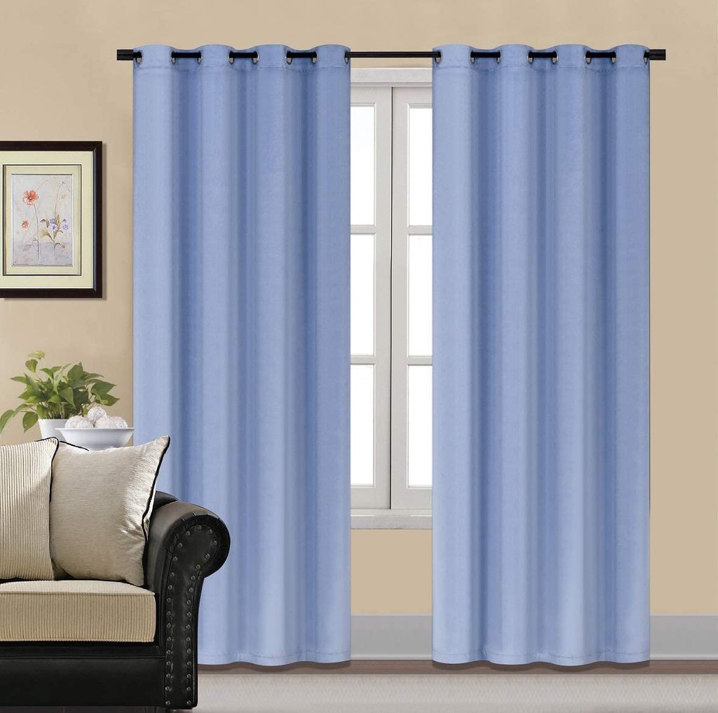 Plain Velvet Curtain Sky Blue