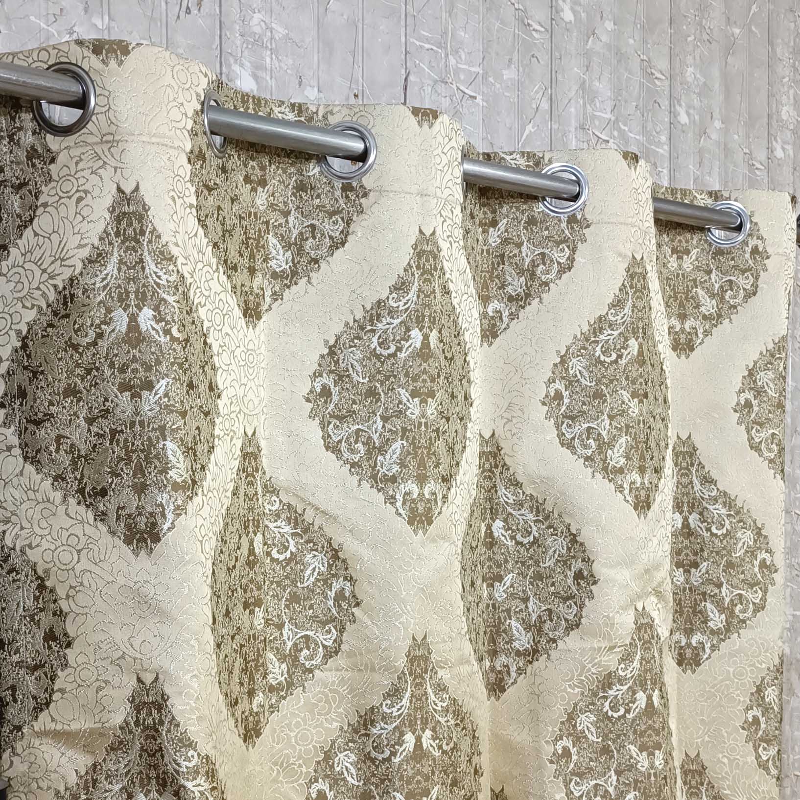 Thick Viscose Curtain Lite Brown and Golden on Off-White