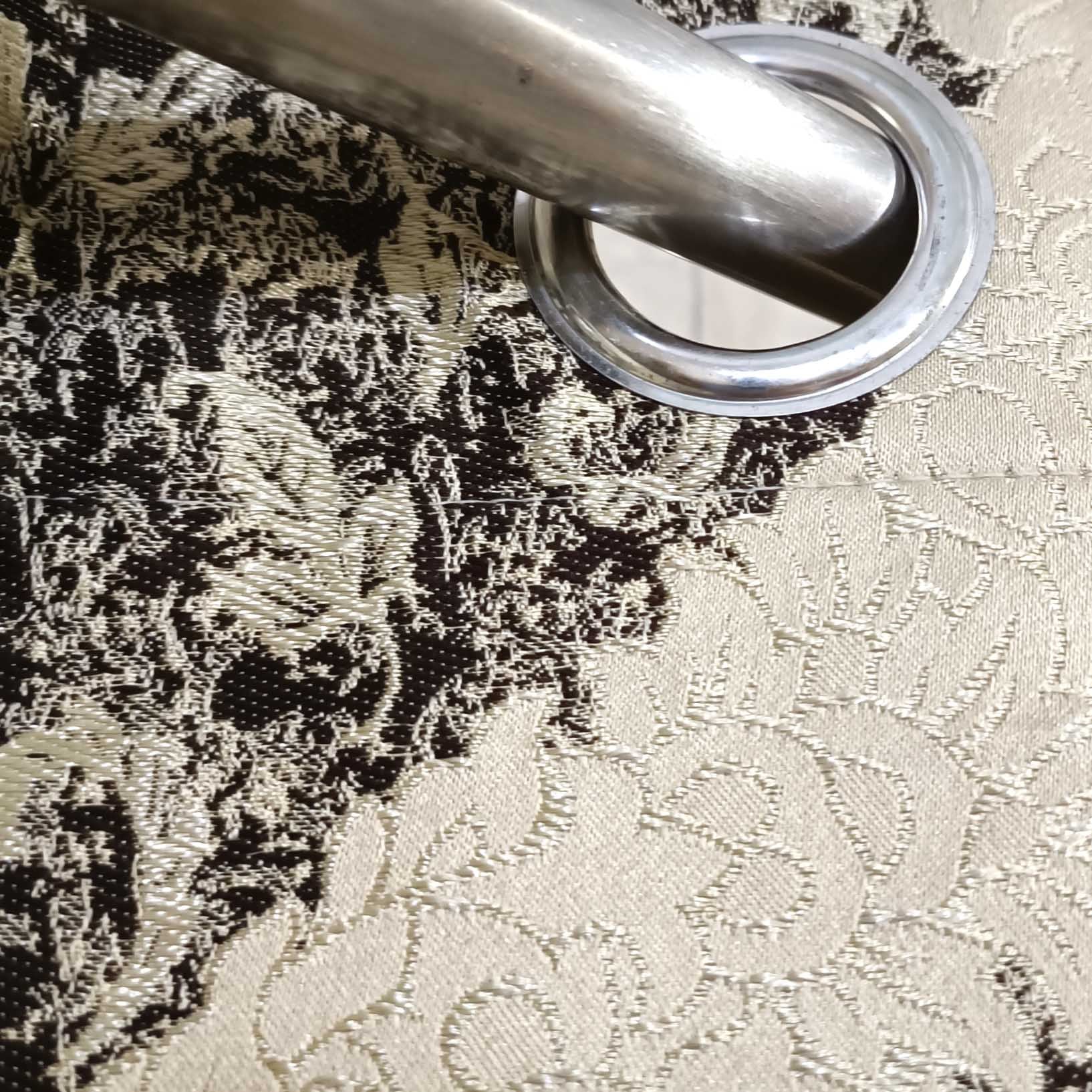 Thick Viscose Curtain Blackish Brown and Golden on Off-White