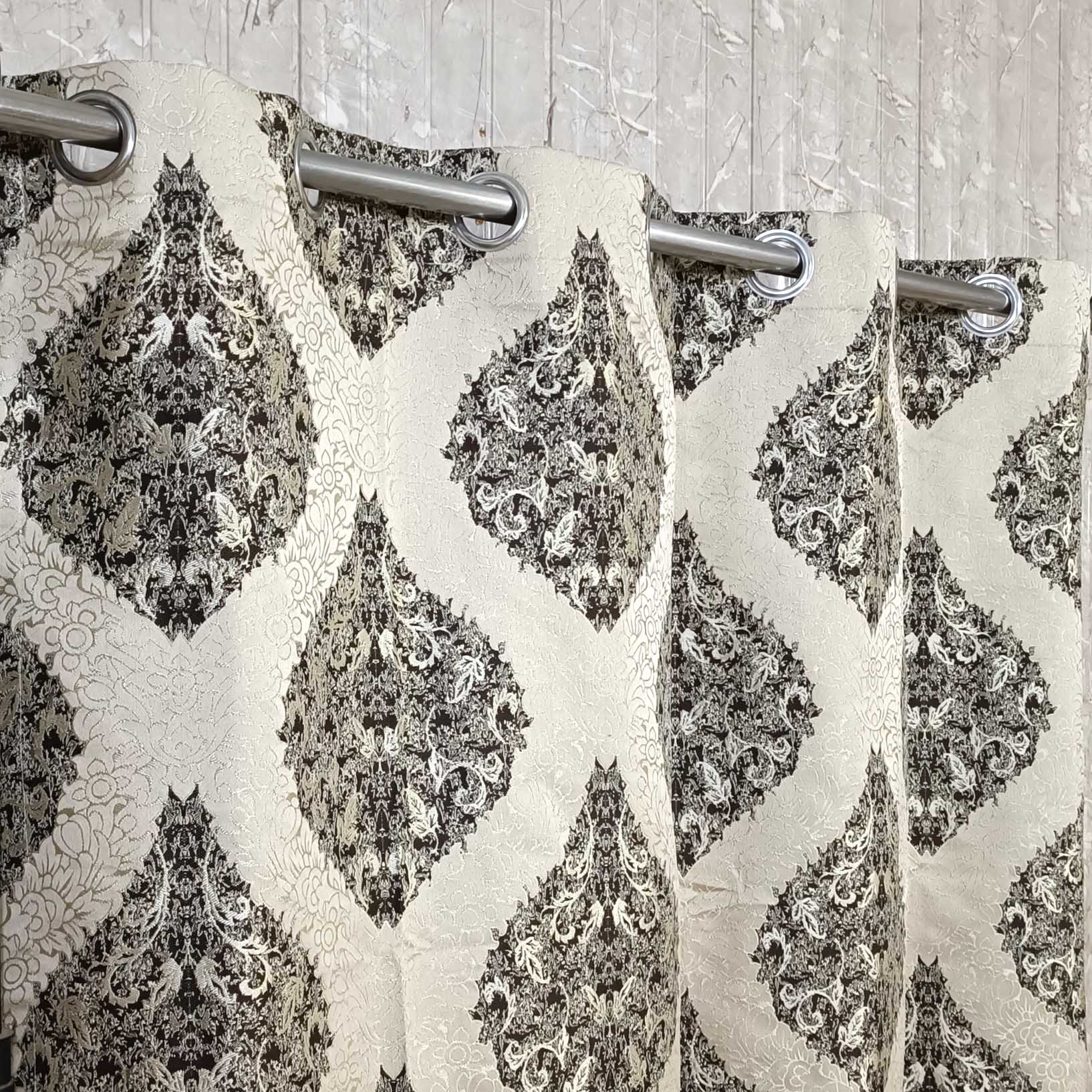 Thick Viscose Curtain Blackish Brown and Golden on Off-White