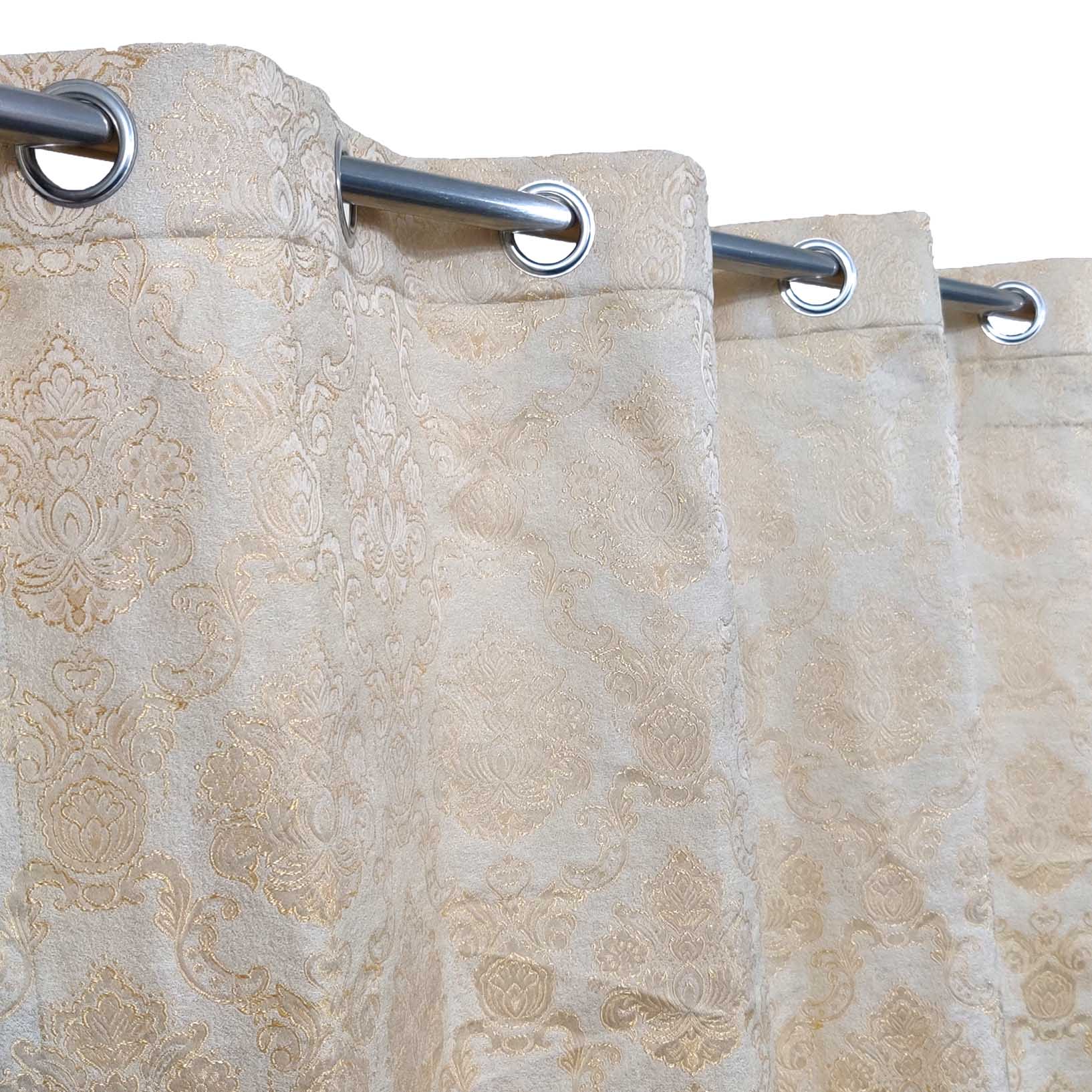 Thick Viscose Curtain Self Embossed Golden On Off-White base