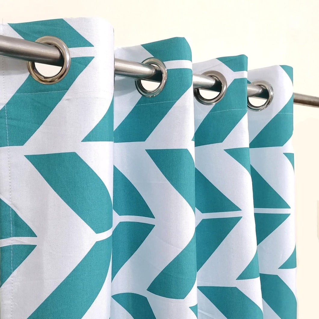 Green Zig Zag Duck Cotton Curtain
