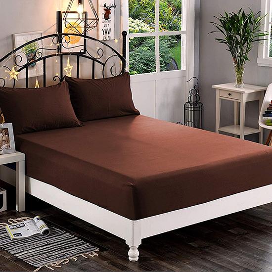 Plain Dark Brown Satin Fitted Bedsheet
