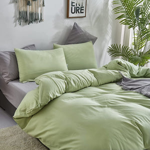 6 Pcs Cotton Duvet Cover Set Tea Green With Lite Grey