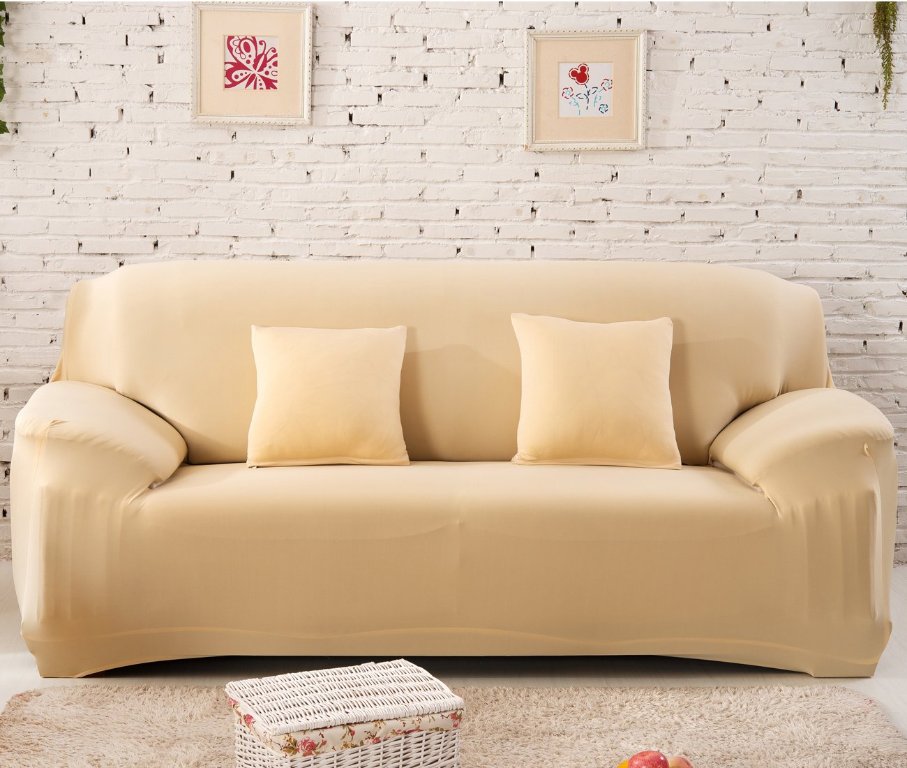 L-Shape (3+3) Cream Color Jersey Fitted Sofa Cover