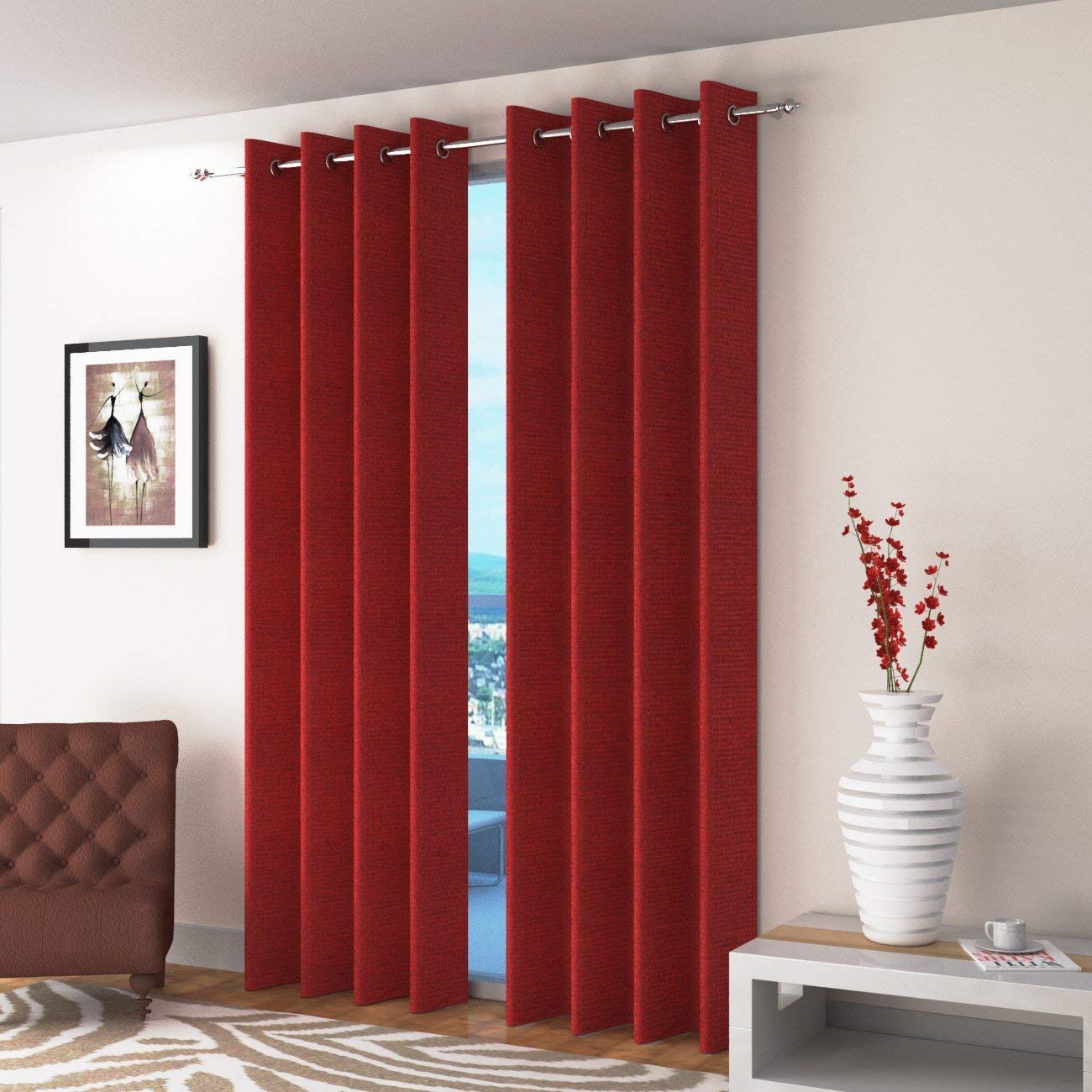 Plain Jute Curtain Red