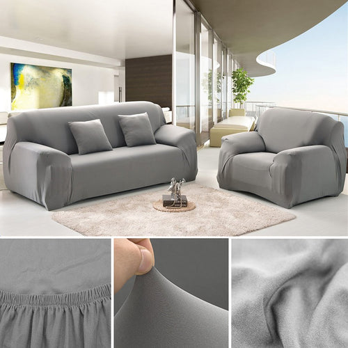 L-Shape (3+3) Dark Grey Color Jersey Fitted Sofa Cover