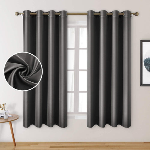 Plain Silk Curtain Charcoal Grey