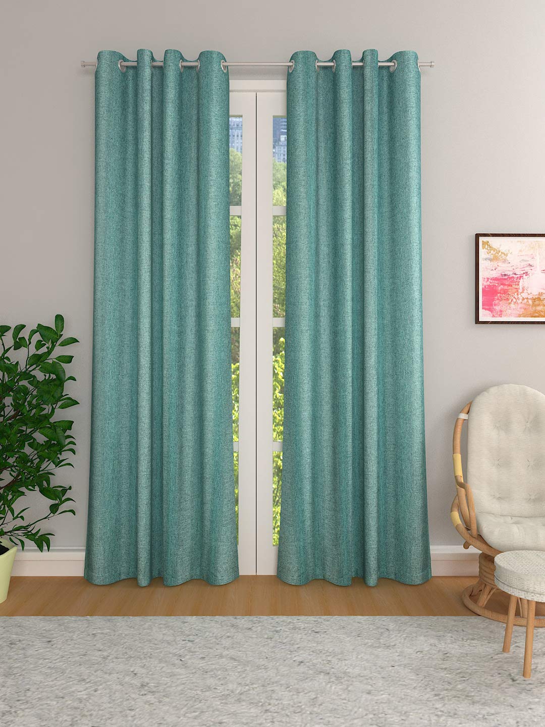 Premium Double Layer Jute Curtain Sea Green