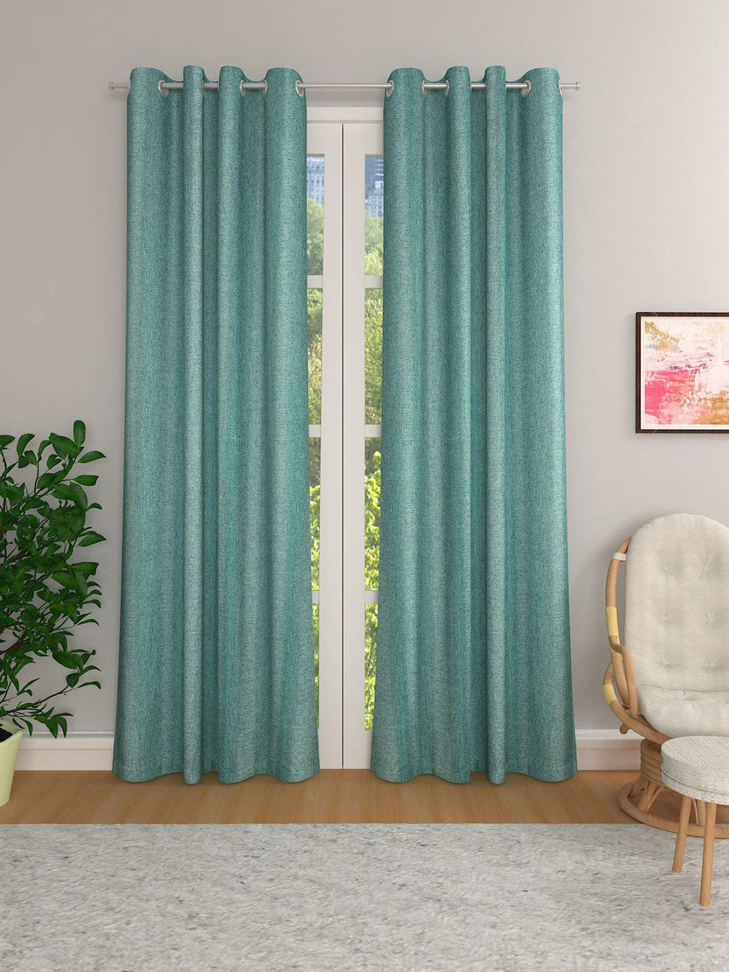 Premium Double Layer Jute Curtain Sea Green