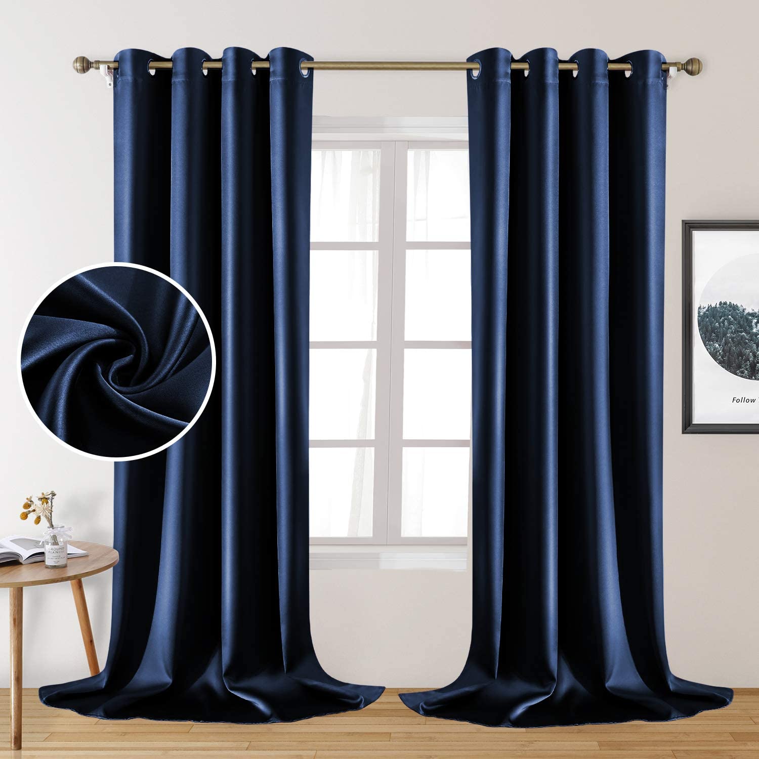 Plain Silk Curtain Navy Blue