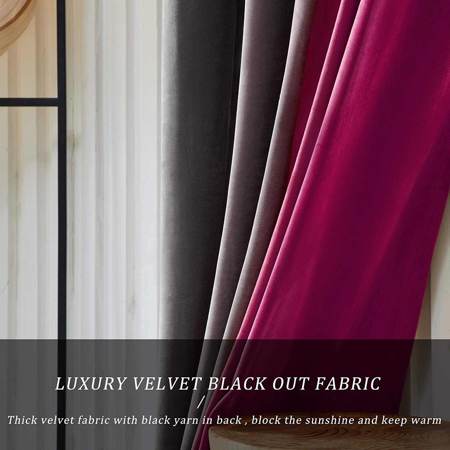 Pair of Plain Velvet Curtain Maroon & Grey Combo