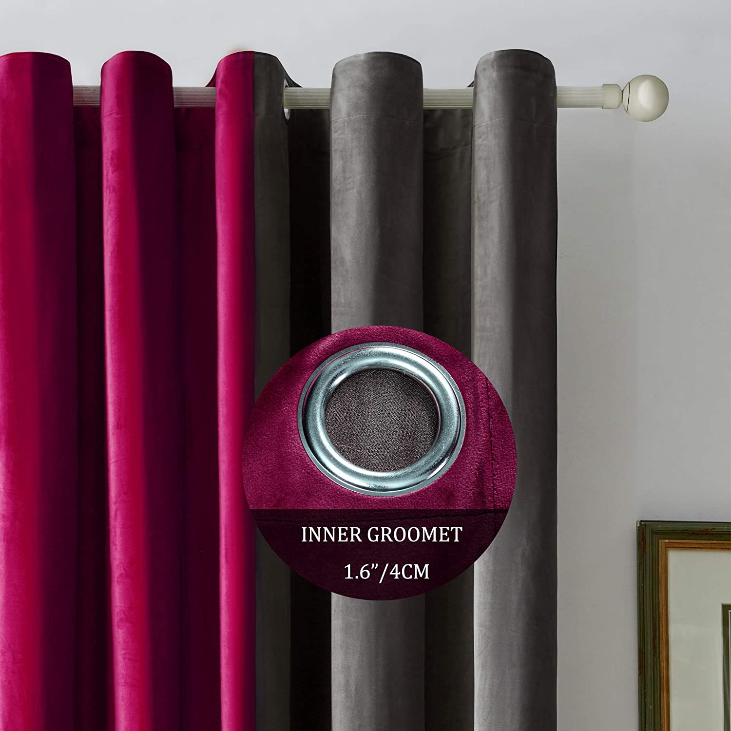 Pair of Plain Velvet Curtain Maroon & Grey Combo