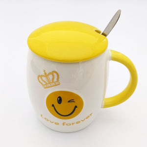 Love Forever  Emoji Ceramic Mug with Lid and Spoon