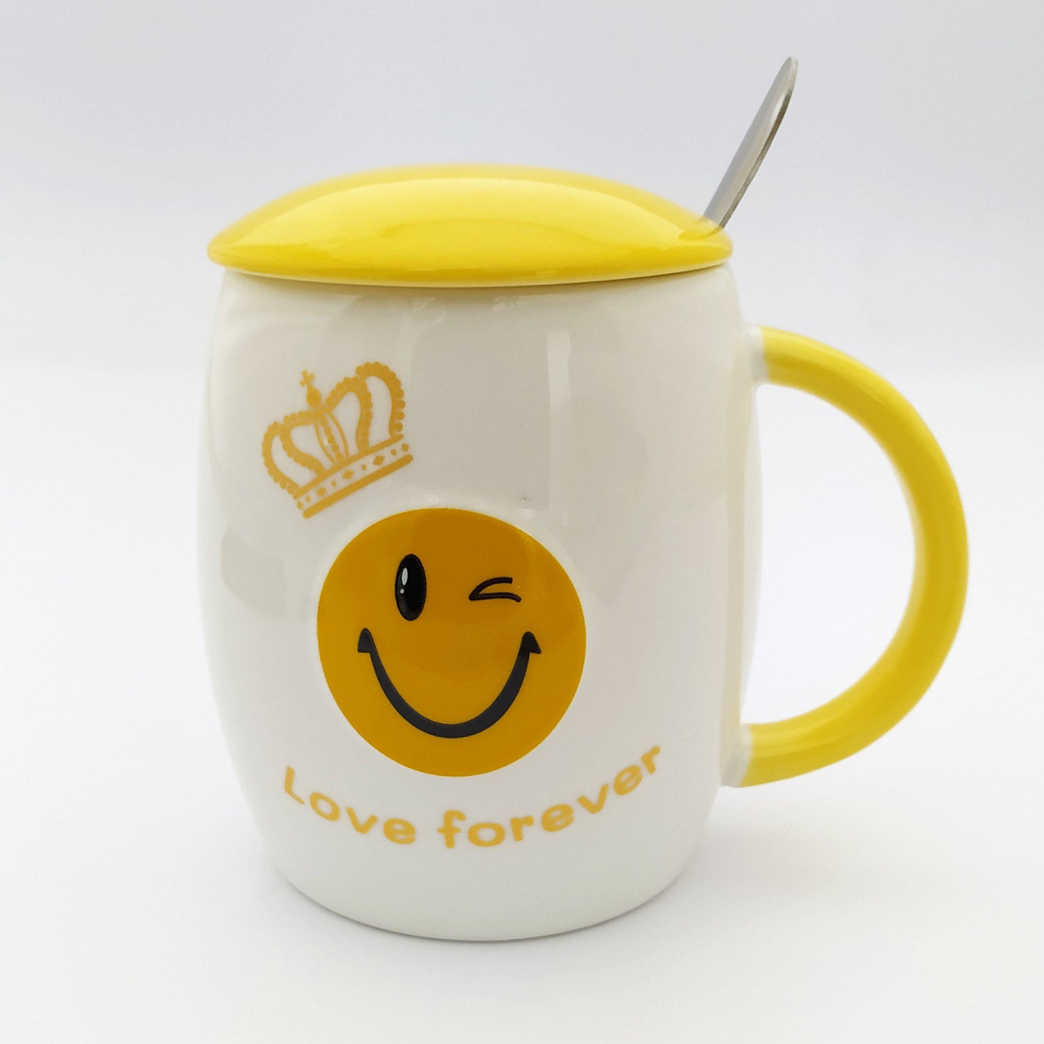 Love Forever  Emoji Ceramic Mug with Lid and Spoon