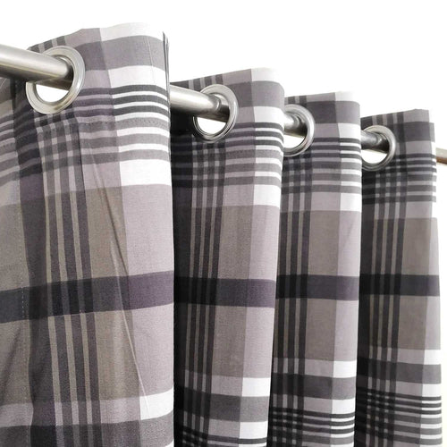 Last 1  left Grey & Brown Checkered Duck Cotton Curtain