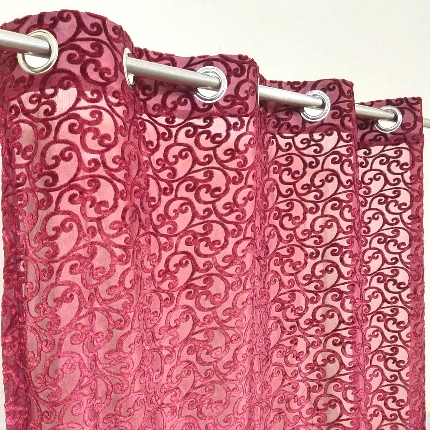 Last 2 Left Extra Discount See Through Light Weight Jacquard Curtain Maroon Red