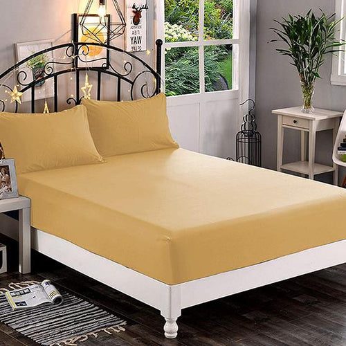 Plain Yellow Satin Fitted Bedsheet
