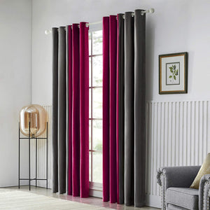 Pair of Plain Velvet Curtain Maroon & Grey Combo