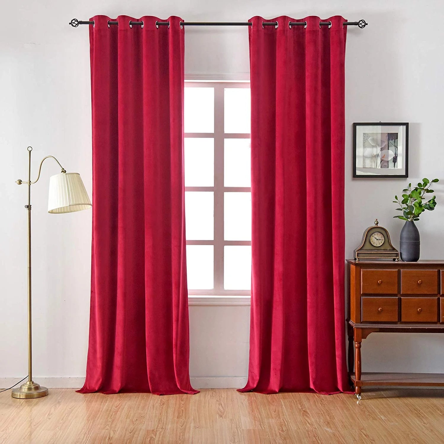 Plain Velvet Curtain Red