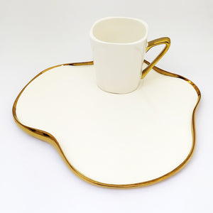 Mug and Serving Plate with Golden Outline