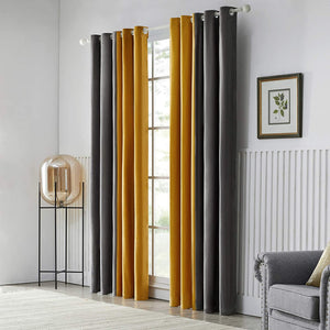 Pair of Plain Velvet Curtain Mustard & Charcoal Grey Combo