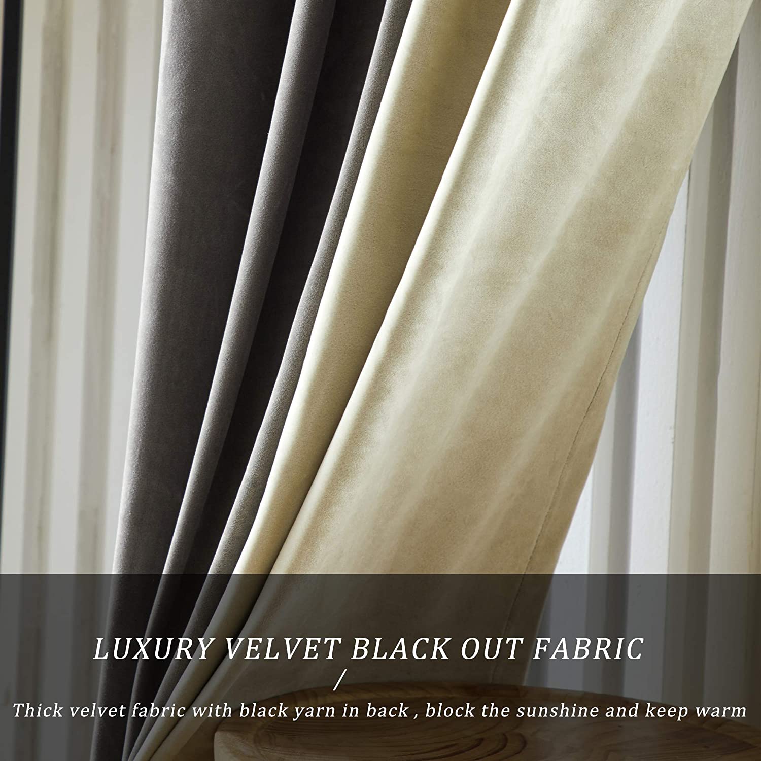 Pair or Plain Velvet Curtain Off-white & Grey Combo