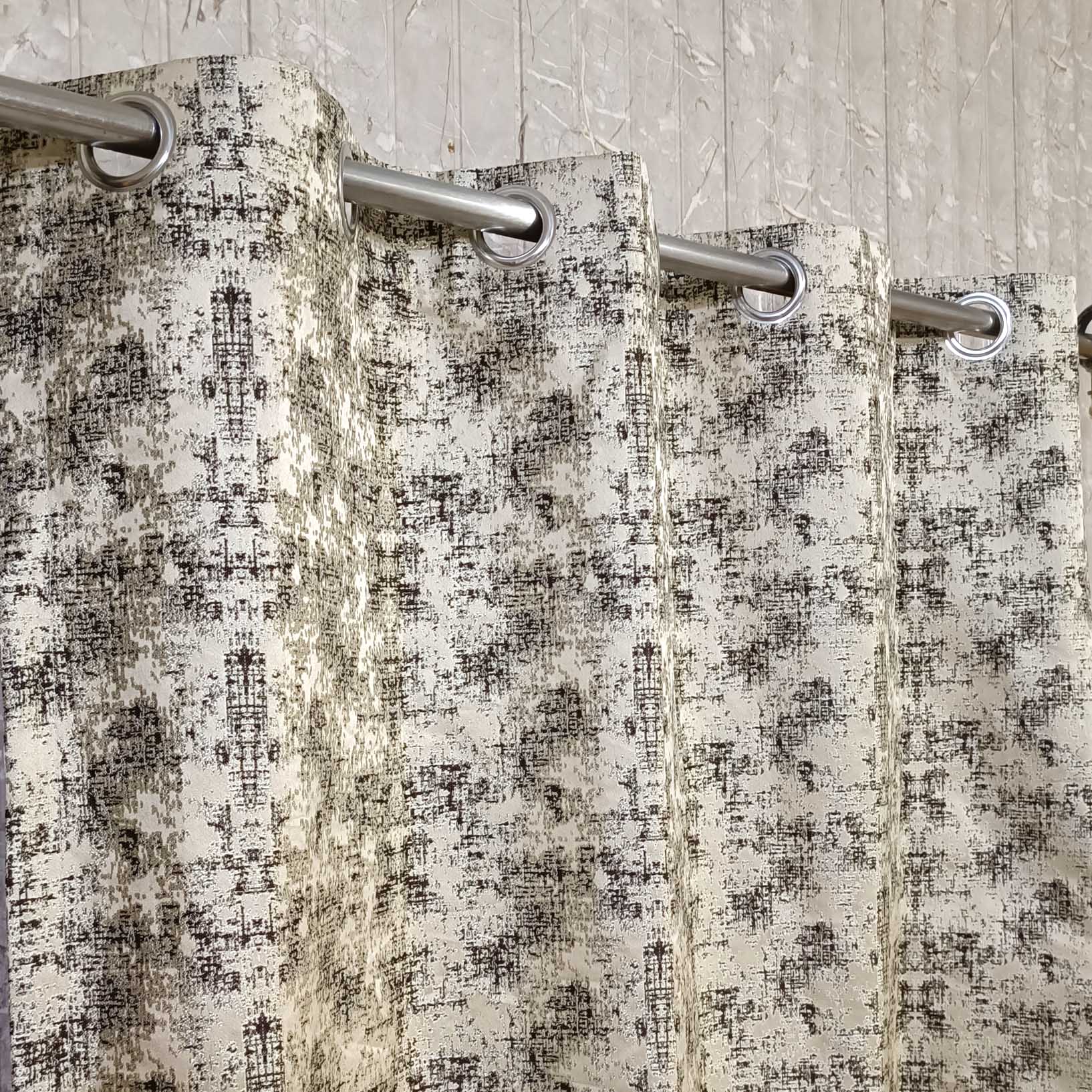 Thick Viscose Curtain Blackish Brown & Golden on Off-White