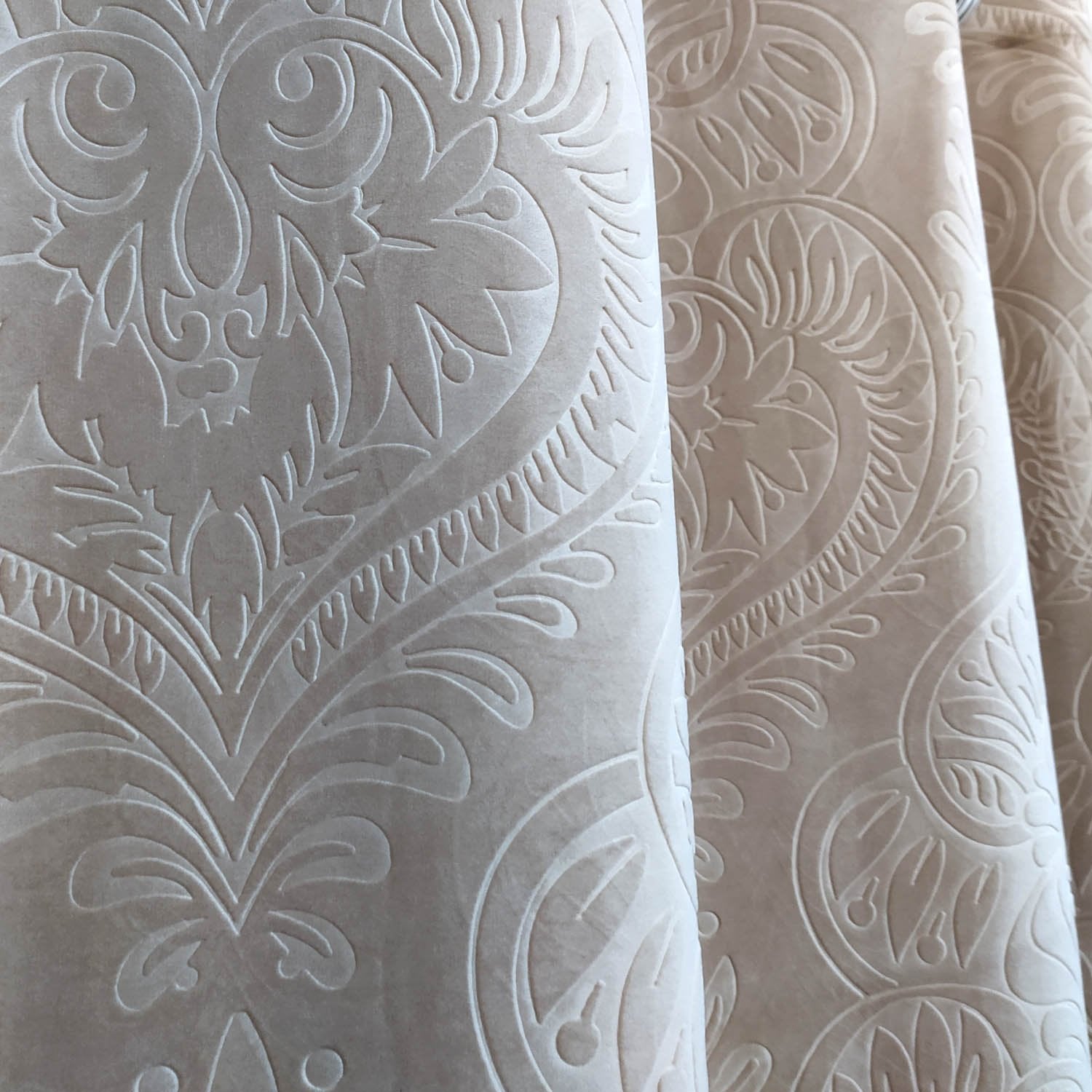 Self Embossed Velvet Curtain Beige