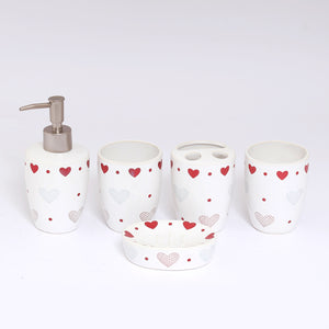5 Pcs Red Heart Ceramic Bath Set