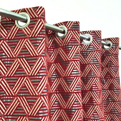 Thick Viscose Curtain Red Geometric