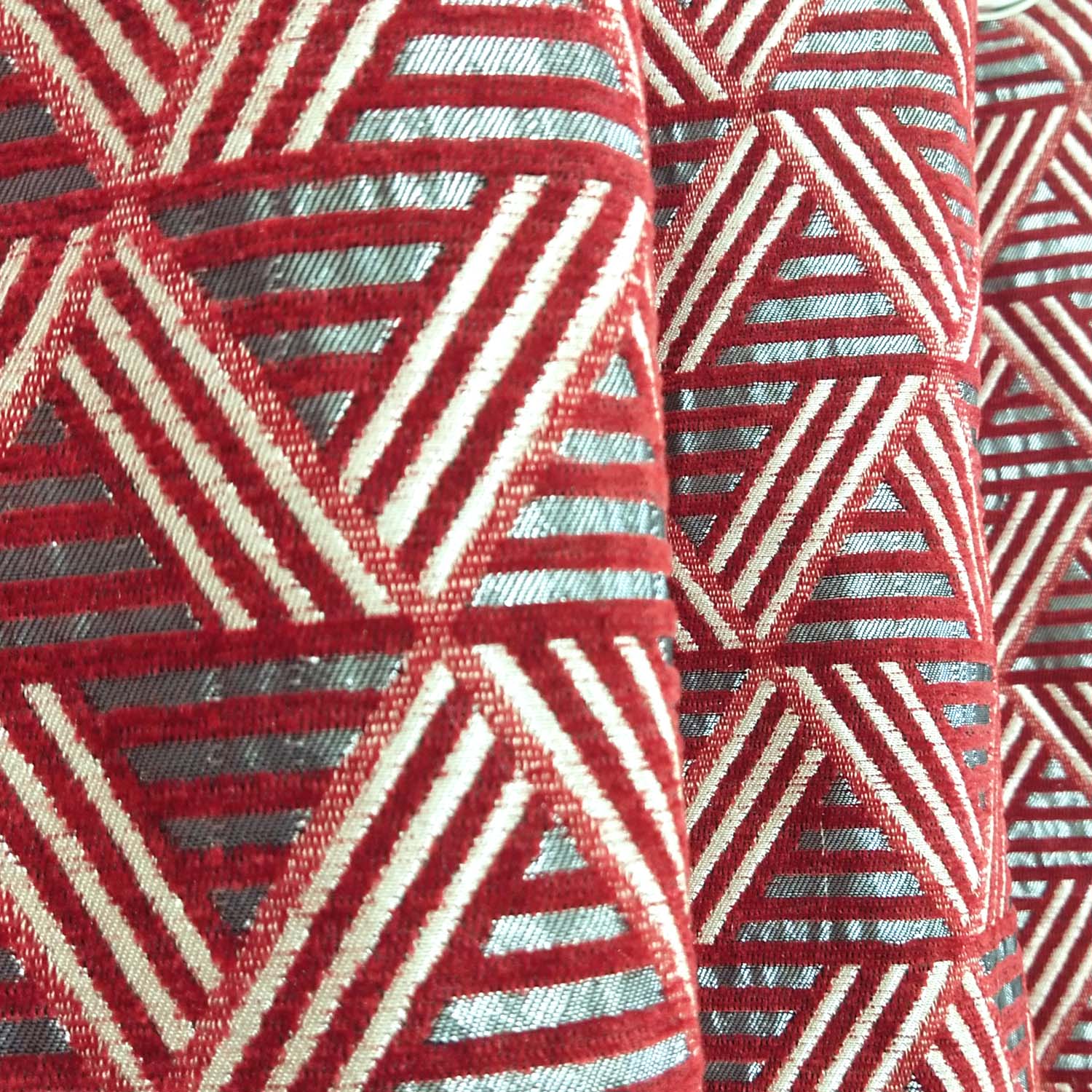 Thick Viscose Curtain Red Geometric