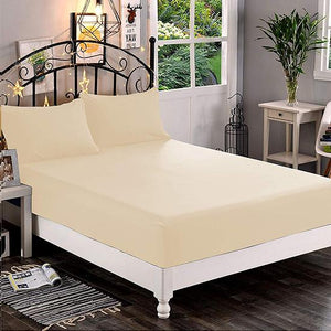 Plain Cream Color Satin Fitted Bedsheet