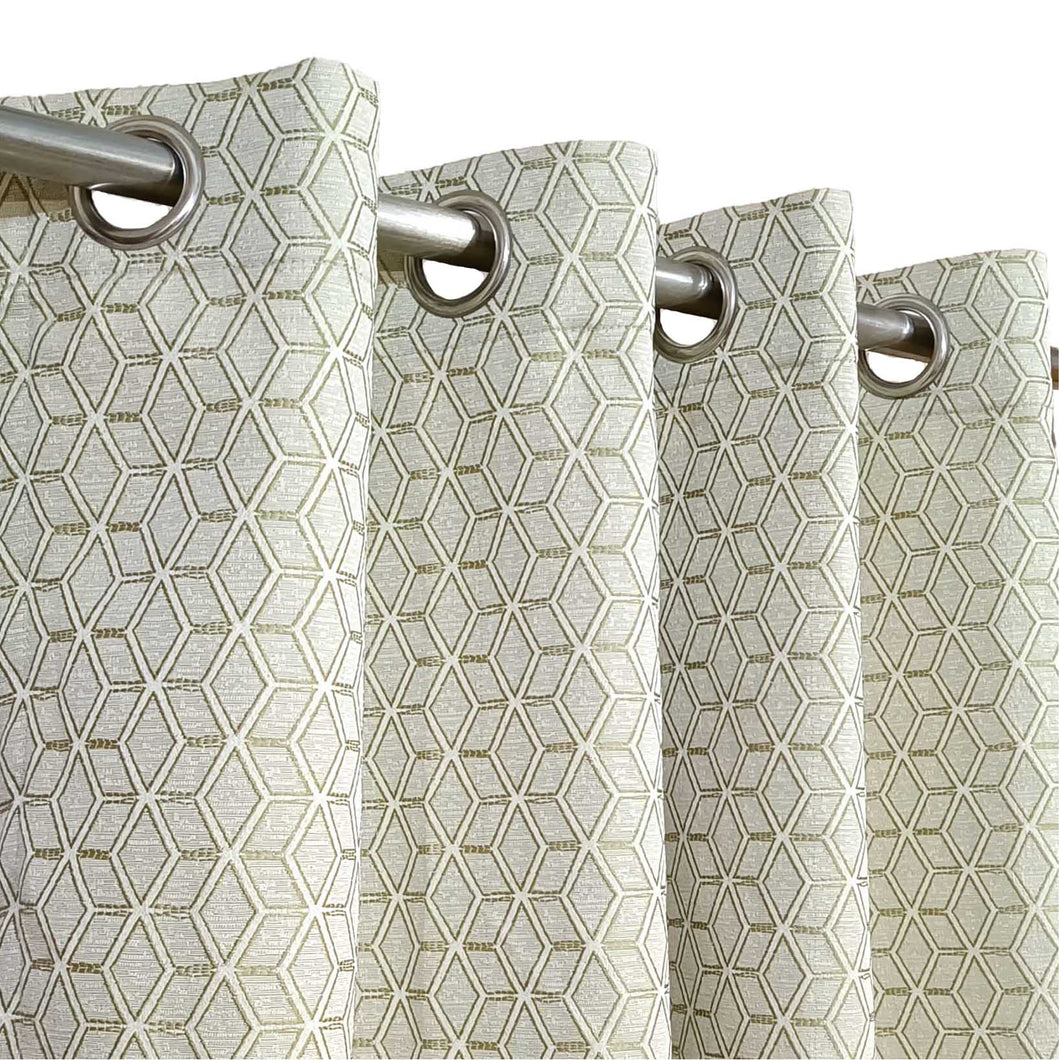 Thick Viscose Curtain Lite Green on Off-White Base