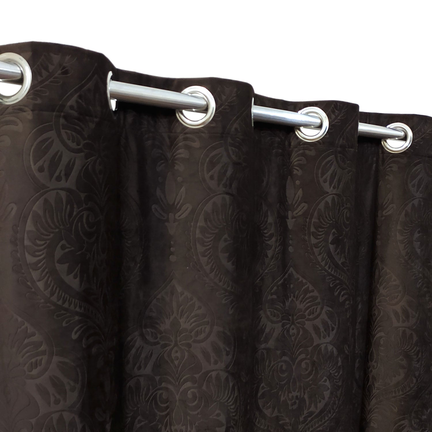 Self Embossed Velvet Curtain Dark Brown