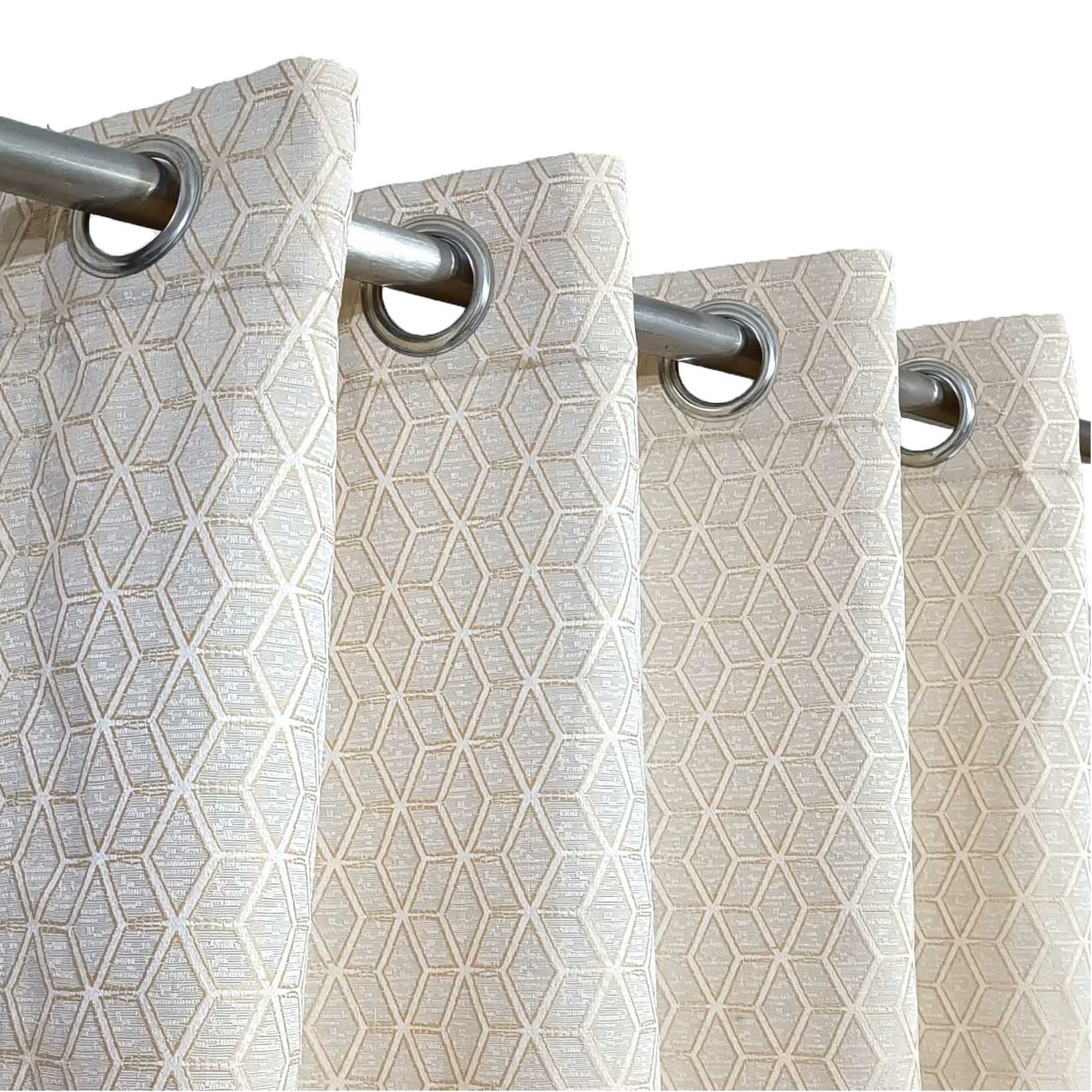 Double Width Thick Viscose Curtain Golden on Off-White (2 Pcs Available Only)