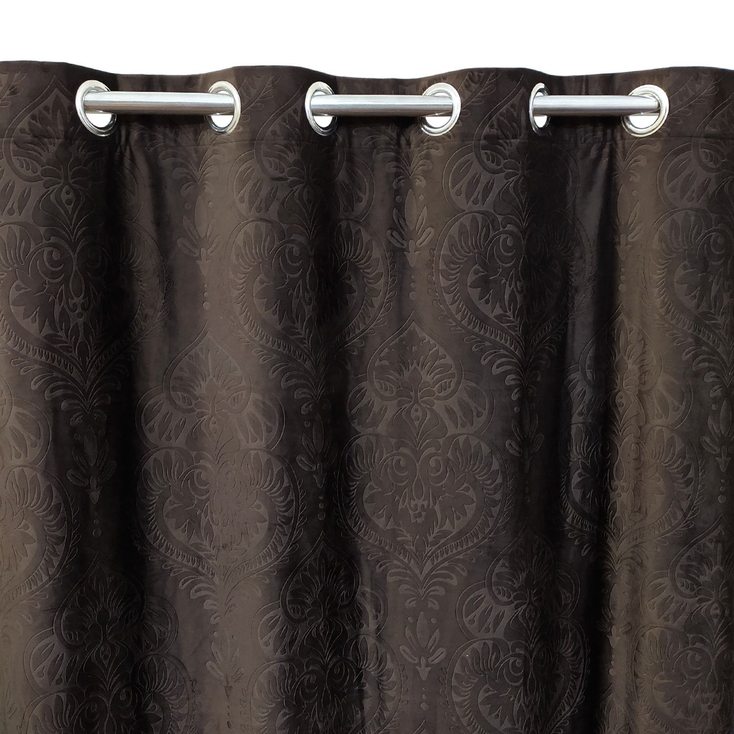 Self Embossed Velvet Curtain Dark Brown